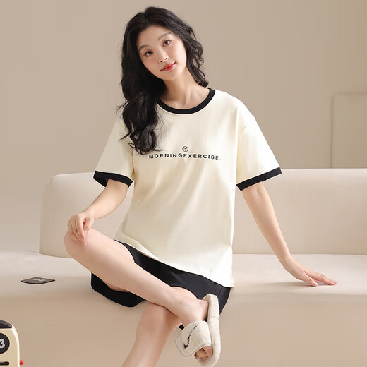 [纯棉]睡衣女夏季套头短袖短裤休闲款家居服套装可外穿女cker CKE-W6174A L