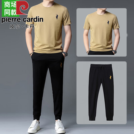 皮尔卡丹【奥莱品牌折扣】保罗休闲运动套装男夏季新款短袖T恤高端两件套 13067黑色短袖+长裤 XL 175 【建议140-155斤】