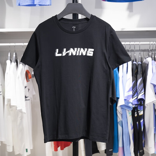 Li Ning pure cotton short-sleeved men's 2025 summer new T-shirt round neck comfortable simple versatile sports and casual half-sleeved black-1 AHSU829-1 M