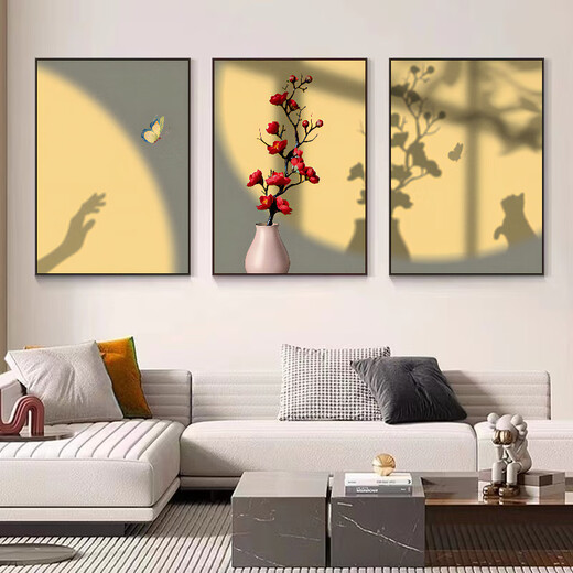 
New Chinese style living room decoration painting sofa background wall triple mural Ping Anxie Creative Restaurant wall hanging painting [68 flowers persimmon-16786] 40*60cm-suitable for living room 2-4 meters wall width