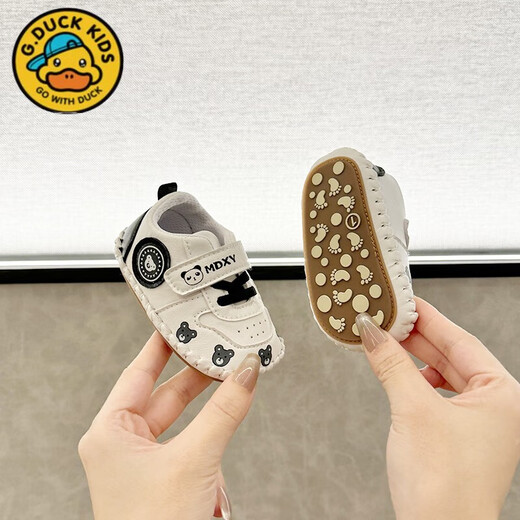 G. DUCKKIDS25 new 0-1 year old baby toddler shoes soft sole non-slip 3-67-9-12 months baby spring and autumn breathable cartoon shoes khaki bear 11 inner length cm about 0-6 b