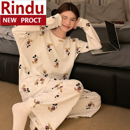 Rindu2025 neuer langärmeliger Pyjama für Frauen im Frühling und Herbst Großgröße süßer studentischer Cartoon Rundes Hals kann außerhalb von Heimkleidung getragen werden 16818# Wave Dog M.