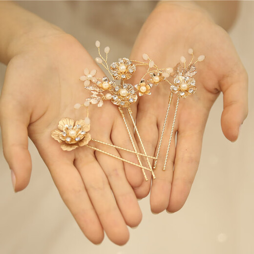 Feiyu goldene europäische und amerikanische Bride Bride handgefertigte Blumen Haarnadel Neue Style -Tablett Haartuelle Hochzeitskleid Hochzeit Kopfschmuck Set drei Sets