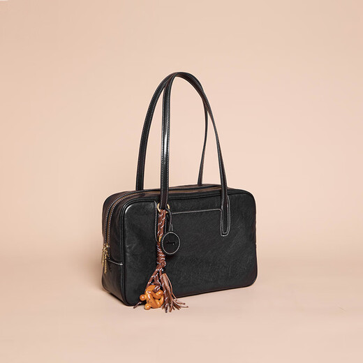 食草堂【吉娜同款】女包方糖保龄球头层植鞣牛皮手提斜挎小方包轻奢礼物 mini深啡  沈月同款/送随机挂饰