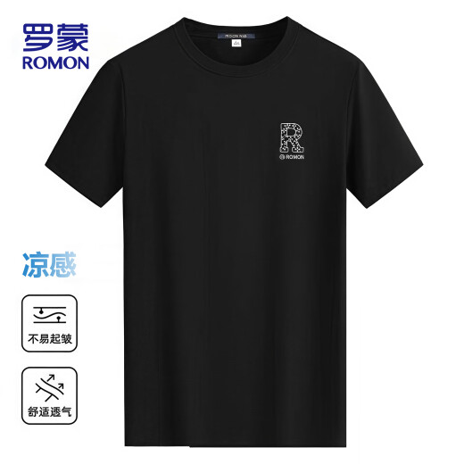 罗蒙（ROMON）冰丝感短袖T恤男士夏季休闲时尚弹力透气打底衫男698黑色XL
