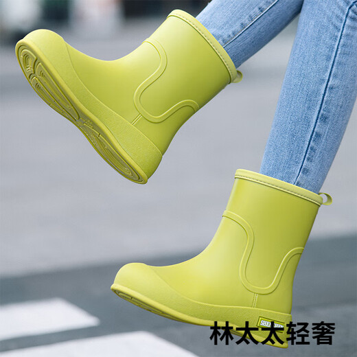 GPHF日本日式水鞋女款时尚外穿雨靴中筒雨鞋防水防滑厨房工作胶鞋水靴 果绿色 (标准码) 37