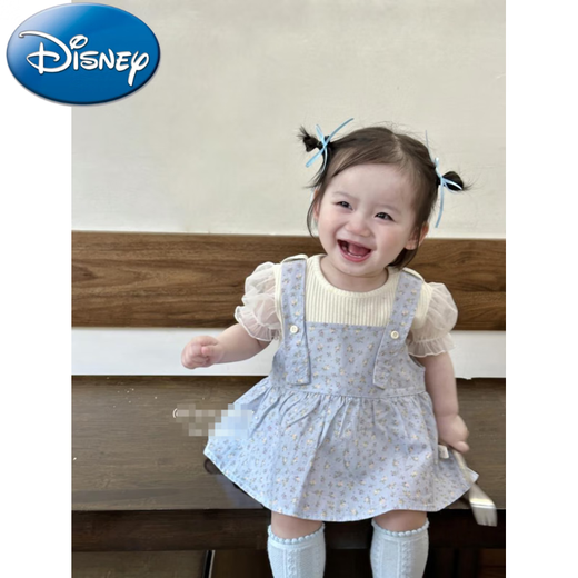 Disney (Disney) Kinderkleidung Baby Girl Summer Anzug Baby Ein Typ Blue Blumen-Hosenträger Rock Puff Kurzärärmelte Onesie Zwei Stücke Vergewaltigung Blumenanzug Kinder tragen 66