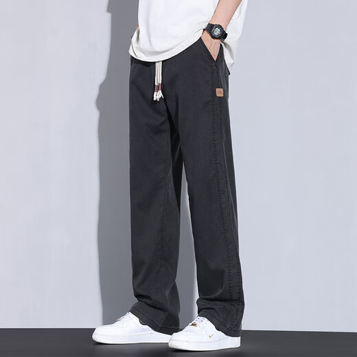 森马（Semir）冰丝休闲裤男士夏季薄款宽松阔腿2024新款天丝直筒牛仔松紧腰长裤 1048灰色 M