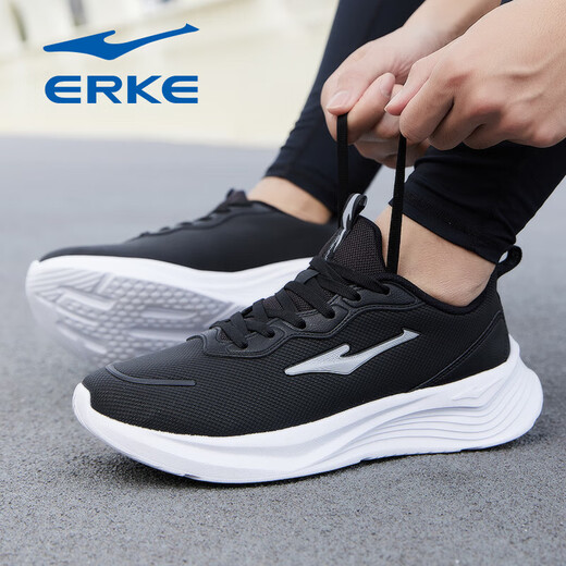 Hongxing Erke Sports Schuhe Herrenschuhe 2025 Neue Sommer Soft Sohle Running Shoes Herren -Mesh Atmungsfreie schwarze Schüler Reiseschuhe, Schwarz/zirkulierender grau 3523 [Lederflächen wasserdicht] 38