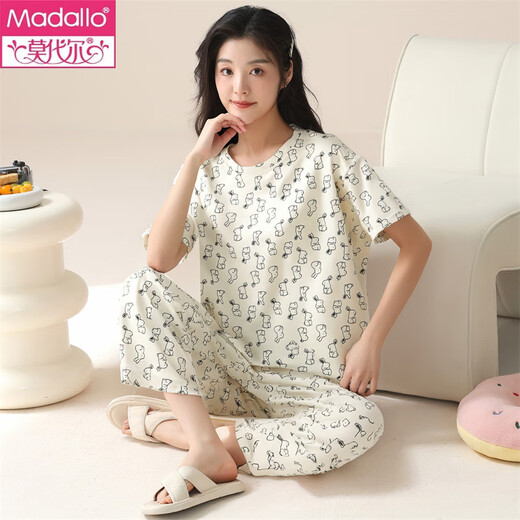 
Modal pajamas for women in summer 2025 new short-sleeved cropped pants suit for spring and summer thin women can wear home clothes for outdoor short-sleeved cropped pants-679 M Recommended 80-100Jin [Jin equals 0.5 kg]