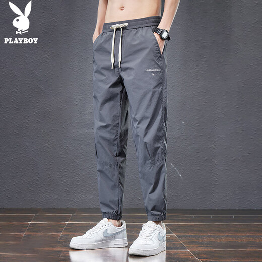 花花公子（PLAYBOY）裤子男夏季冰丝休闲裤男士速干运动裤宽松束脚薄款潮牌九分裤