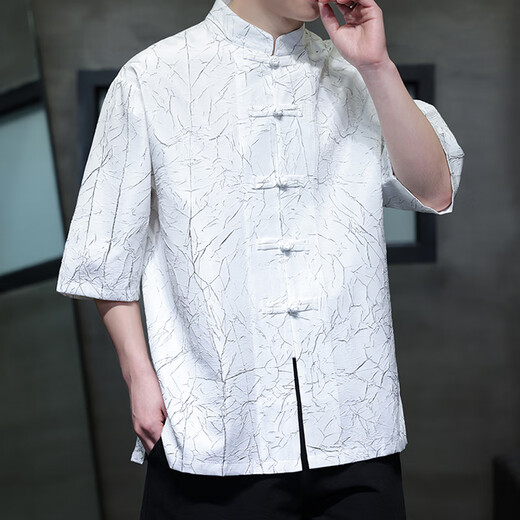 Mr. Guans nationaler Trendstil Retro-Herrenkleidung Tang Anzug Sommer Dünnes High-End-Kurzärmel-Hemd Fett Mann großer halbärmeliger Tai Chi Anzug D967 Black XL