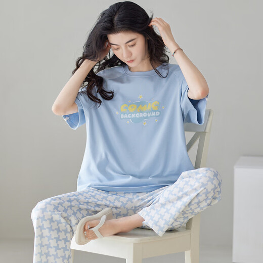 莫代尔短袖长裤睡衣女夏季纯色棉两件套2025新款大码女士春秋家居服 Z9716 M 【建议80-100斤穿】