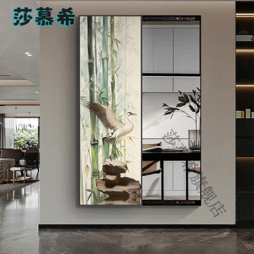 
ShamUXI (SHAMUXI) bamboo report safety living room hidden full length mirror decorative painting new Chinese style entrance mirror hanging painting bedroom wear fitting mirror WH-725-C-bamboo report safety 50*150+ crystal porcelain scratch-proof + left push-pull