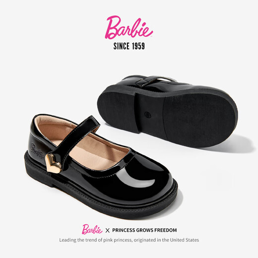 Barbie Children's Shoes Girls Spring and Autumn Single-Leather Small Leather Shoes Student Campus Performance Black Leather Shoes Bright Leather DA6711 Black 38