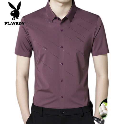 Playboy High-Deay Mulberry Silk Short Shirt à manchettes Men de mariée de beau-père d'âge moyen