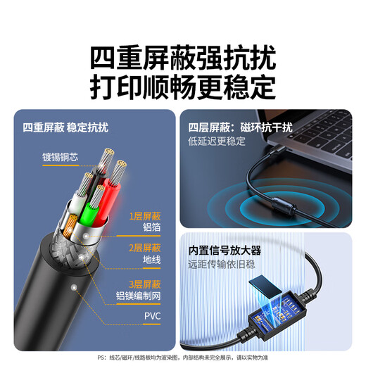 绿联打印机数据连接线  USB2.0AM/BM方口接头高速打印线  通用惠普HP佳能爱普生打印机上行线3米10328