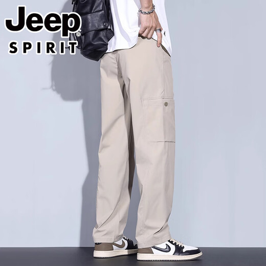 JEEPSPIRIT冰丝休闲裤男士2025夏季薄款阔腿男裤宽松直筒新款运动长裤子男款 6636卡其色 M