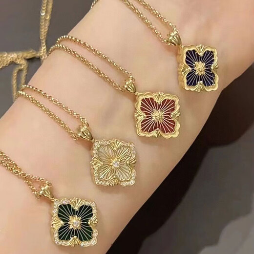 Puli 8k gold pendant clavicle chain white mother-of-pearl niche high-end light luxury black agate blue agate necklace white mother-of-pearl - large size with diamonds total weight 13.3g