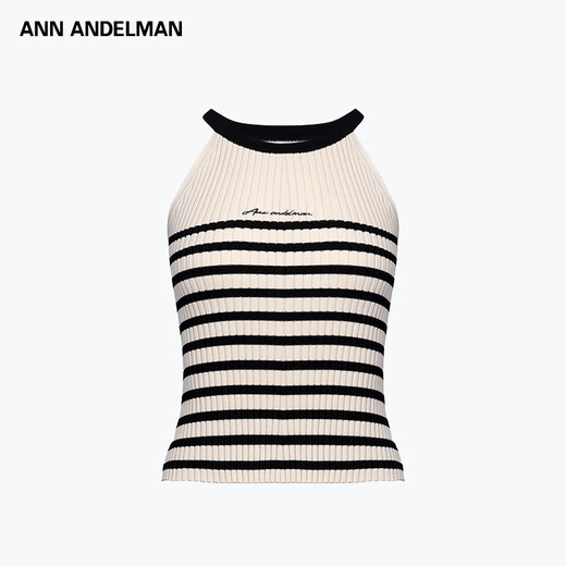 Ann Andelman [mismo modelo en la celebridad] Venta directa oficial chaleco rayado de cuello