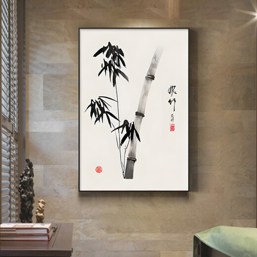Living room background wall decoration painting entrance hall hanging painting tea room calligraphy and painting mural Chinese painting office wall hanging ink painting wall F type - Aoxue Hanmei A40cm wide * 60cm high high-definition texture picture + aluminum