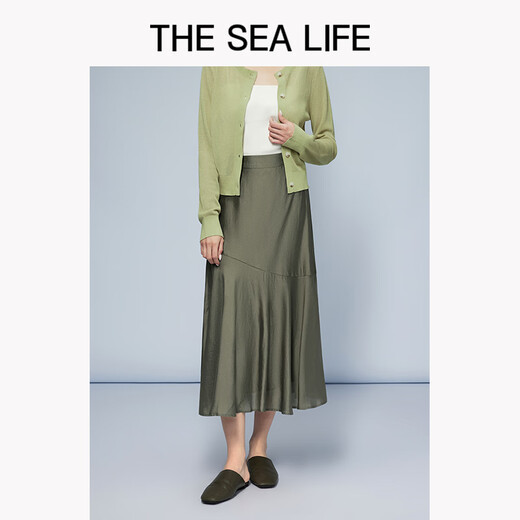 THE SEA LIFE半身裙女欧海一生 优雅丝滑半身裙女2025夏高腰鱼尾裙VB12101 橄榄绿 S