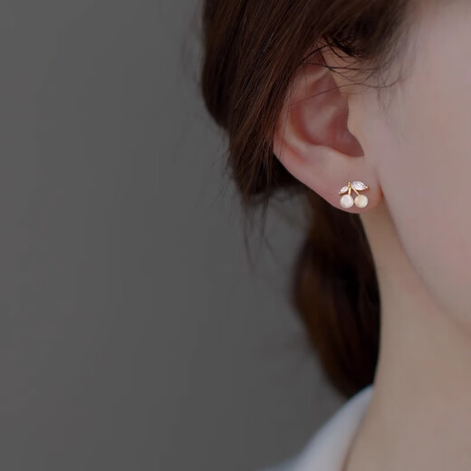 Mansheng cherry cat eye earrings for women sterling silver simple small earrings 2025 new trendy 925 silver sweet and cute earrings cherry cat eye earrings two pack