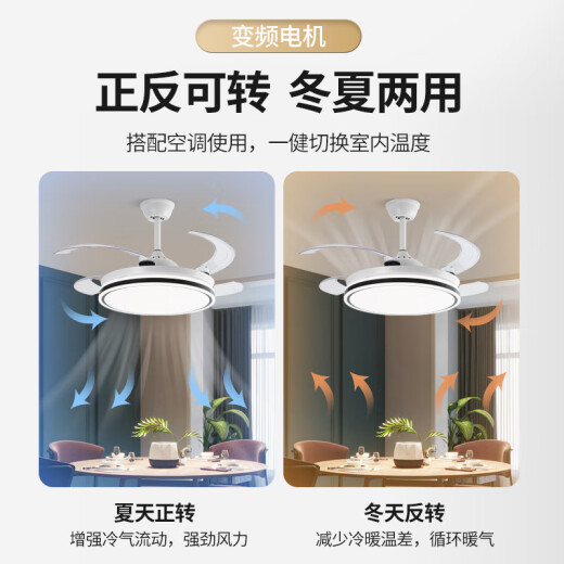 帝师照明隐形风扇灯2025新款餐厅灯客厅吊扇灯变频48寸大风力静音 6623白-42寸 变频遥控