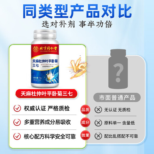北京同仁堂天麻三七通络片 杜仲叶平卧菊三七通络片中老年关节疼痛养护120片 1瓶