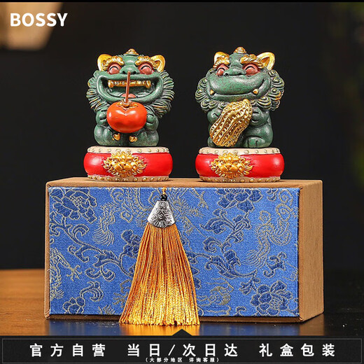 
BOSSY Forbidden City Style Cultural and Creative Stone Lion A pair of good things happens to creative crafts ornaments company personal souvenirs A pair of good things happens to [Bonus] + Base + Gift Box