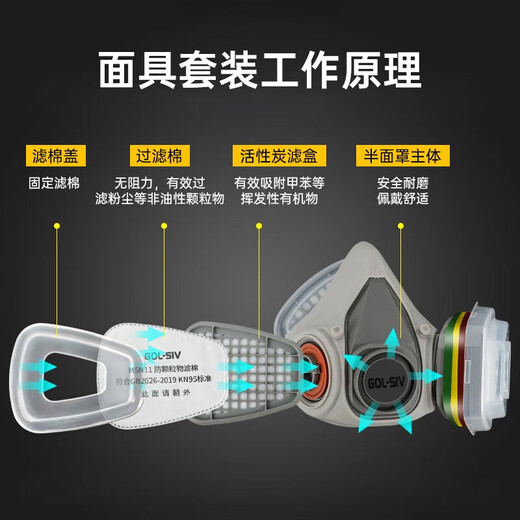 Shengli M6200 Gasmaskenmaske, anti-organischer Dampf/Wasserstoffsulfid/Schwefeldioxid, chemische Dekorationsspray-Farbe M6003 mit 22 Filterbaumwäsche