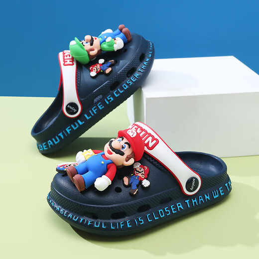 Changxiang Huili Mario Chaussures de trou pour enfants Sandales garçons pour l'été Nouveau style intérieur non glissé bébé Big Boys Beach Shoes Royal Blue [Mario] 33