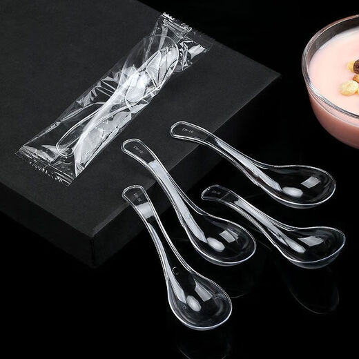 Disposable spoons, takeaway packaged fast food spoons, individually packaged hard plastic crystal ice powder spoons, 2 bags of 100 pieces - simple packaging