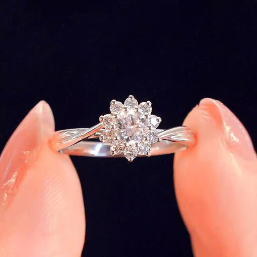 RHM Sunflower Platinum Ring Women's Moissanite Diamond Ring PT950 Platinum Customized Closed Valentine's Day Gift for Girlfriend Platinum Sunflower Ring + Certificate + Gift Box