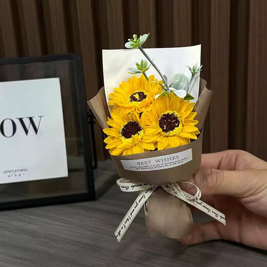 Mini -Taschen -Treffen kleiner Blumenstrauß von Rosen Sonnenblumen Immortal Blumen simulierte Blumen Souvenir Geburtstagsgöttin Day Geschenk kleiner Blumenstrauß - Blau + Sonnenblumen 1 Stück