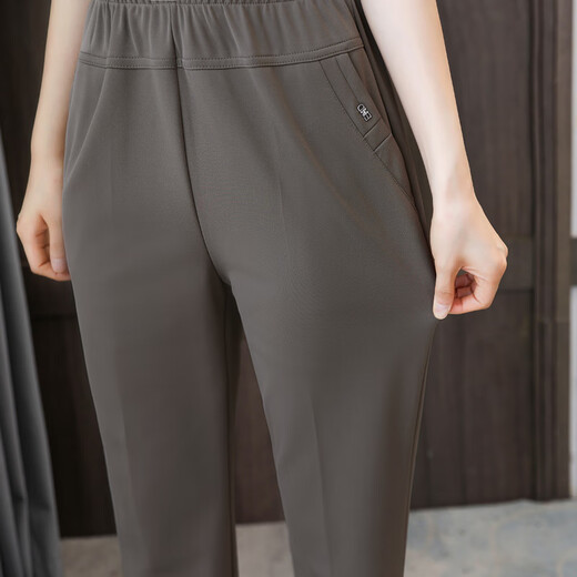 Hosen mittleren Alters und ältere Hose für Frauen 2025 Sommer Mutter Kleid lose Freizeithosen für vielseitige Eisseide hohe Taille Schlähne gerade Hosen 728 Beige 3xl