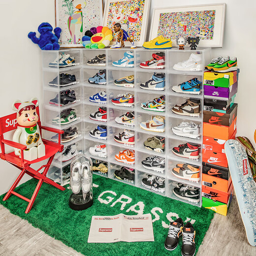 High-end Fangtaxi smart shoe box GOTO shoe box storage box transparent aj sneakers side opening display shoe wall folding shoes transparent six sets of 12 pieces transparent G 36x28x22cm