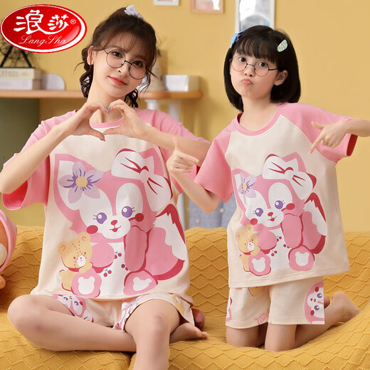 
LangSha (LangSha) Parent-child mother-daughter pajamas pure cotton summer thin short-sleeved cute cartoon internet celebrity little girl girl home clothing set 6624 [pure cotton single set] M 150-160cm80-99Jin [Jin equals 0.5 kg]