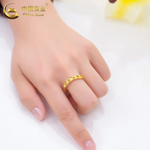 China Gold (CHINA GOLD) gold ear ear ring for women, versatile pure gold wheat ear ring, holiday birthday gift for girlfriend and lover, wheat ear ring, circle number 14, about 1g