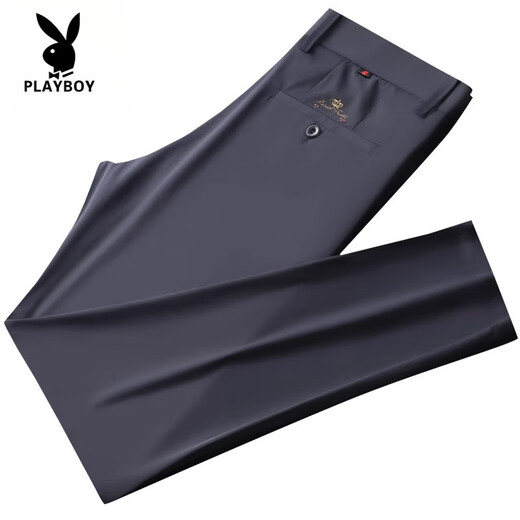 花花公子（PLAYBOY）冰丝休闲裤男夏季薄款2025新款西裤直筒修身裤子男士长裤舒适百搭 深蓝色【5009款】 常规 34 腰围2尺70