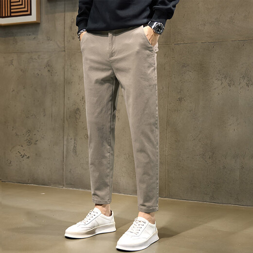 
Woodpecker casual pants for men 2025 new summer business nine-point straight stretch slim fit versatile trousers 1502 gray 30