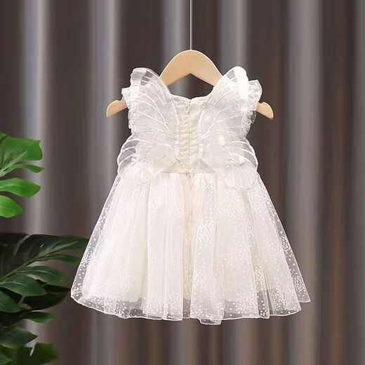 Snow White Dress Girls Summer Dress Children's Skirt Girls Wings Style Baby Summer Puff White 80 cm