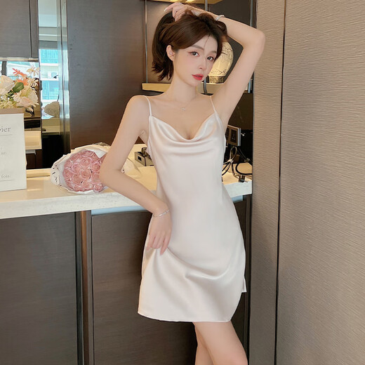 
Modal ice silk pajamas for women in summer new pure slinging robe two-piece home clothes spring and autumn sexy nightgown 7036 single skirt milky white XL [recommended 115-135Jin [Jin equals 0.5 kg] wear]