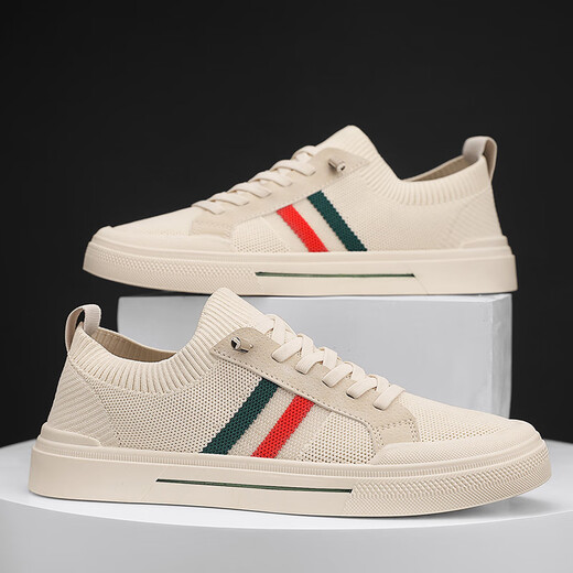 Changxiang Huili men's shoes for summer breathable thin mesh shoes for men's summer canvas casual board shoes for one foot, non-slip soft sole shoes for men beige 42