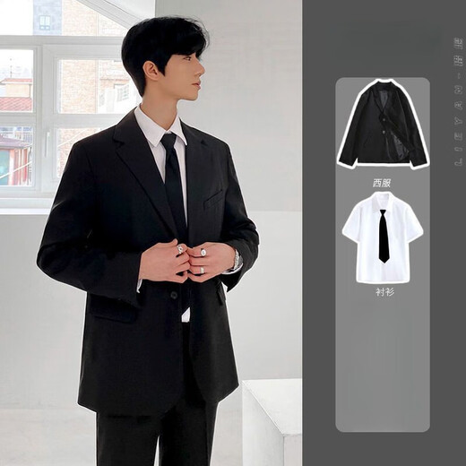 Lieyan suit complete set for male teenagers, high school students, college students, male graduation defense, interview, adult ceremony, club set, five pieces, belt + suit + short-sleeved shirt + tie + trousers 2XL. Follow the store for priority delivery