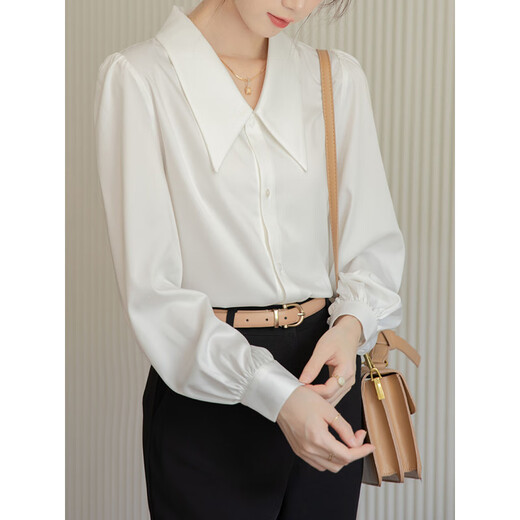 Yanxian large size white shirt professional wear for women fat mm200Jin Jin equals 0.5 kg loose long-sleeved wide-collar chiffon shirt professional base shirt white long-sleeved wide-collar shirt 4XL