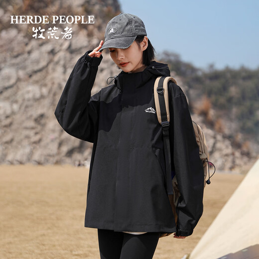 Herde Menschen Frühling und Herbst Neue winddichte wasserdichte Jacke Männer und Frauen Paar Gebühren im Freien Kletterjacke schwarz XL.