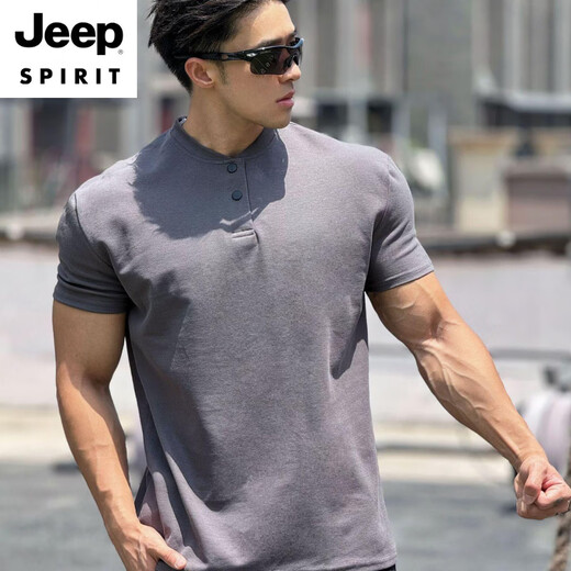 Jeep Spirit Summer Punfs para mostrar el cuerpo de la camiseta de manga corta Polo de la hombrera para hombres. Camisa Henry Camisa Sports para hombres y entrenamiento de fitness casual Negro [Turning* Collar] M [55kg-65kg]
