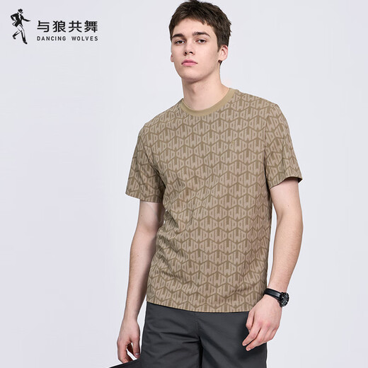 Dancing with the wolf [full of print] Short-sleeved T-shirt with mulberry silk 2025 summer new round neck antibacterial cool top 6035 Khaki 701 S (165)