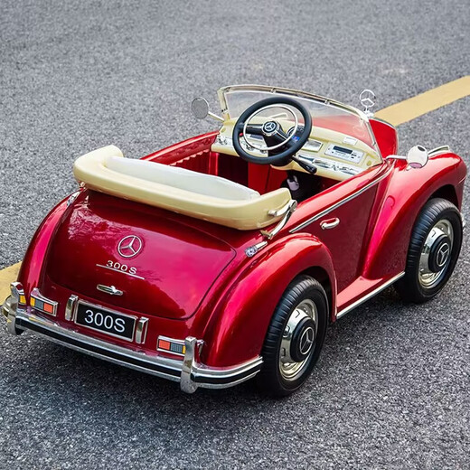 Jianhou children's car can drive girls Mercedes-Benz 300S classic car high-end electric four-wheel baby car with remote control for children, top equipped with painted black remote control + driving + leather seat + trunk + soft wheel +
